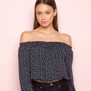 brandy melville navy off the shoulder shirt